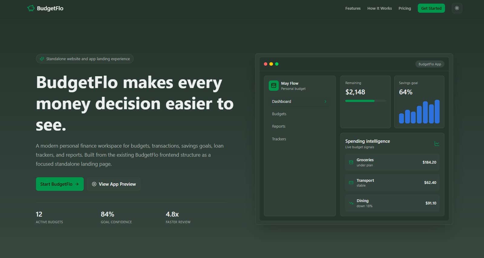 Finance management tool marketing website — Next.js website build
