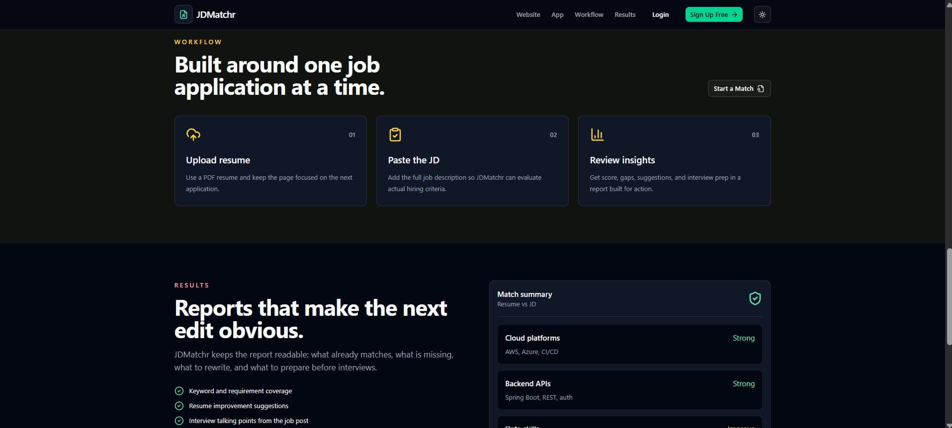 ATS Analyzer tool features page — Next.js website build