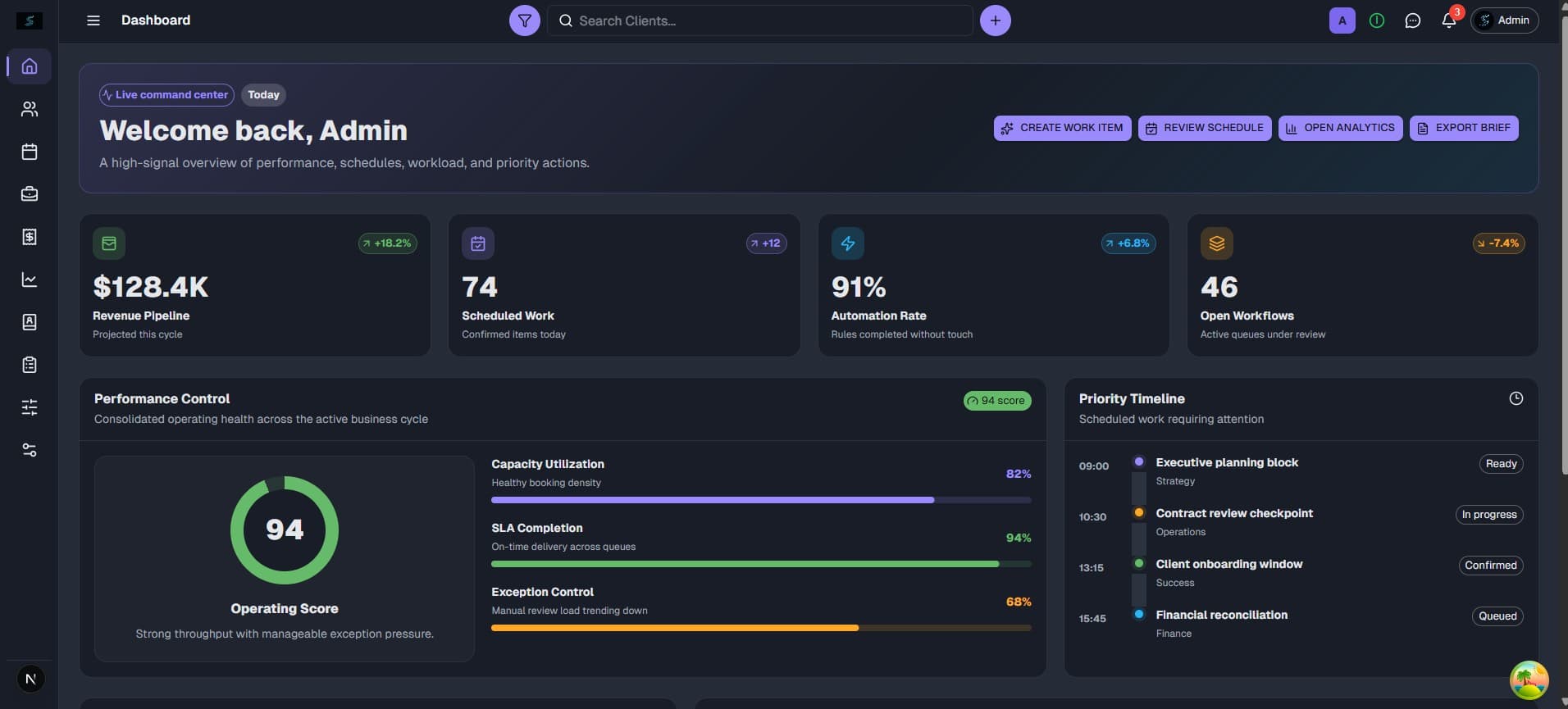 Operations management platform dashboard — Scalark MVP build