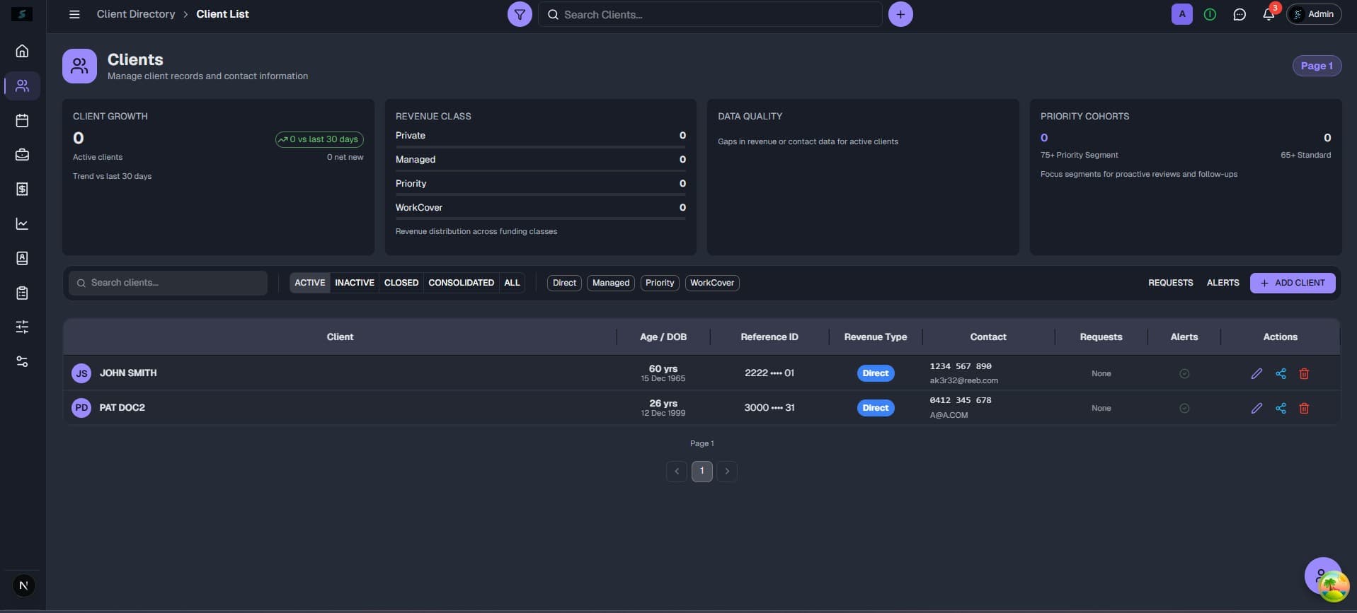 Database-backed data table with records — operations platform