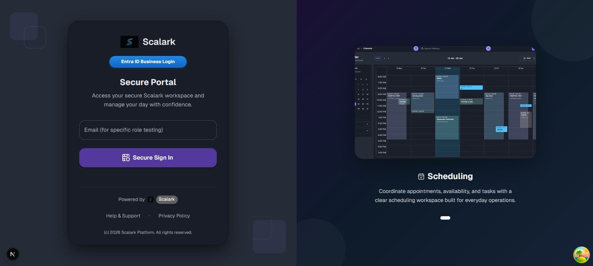 Operations platform login screen — authentication built into every MVP