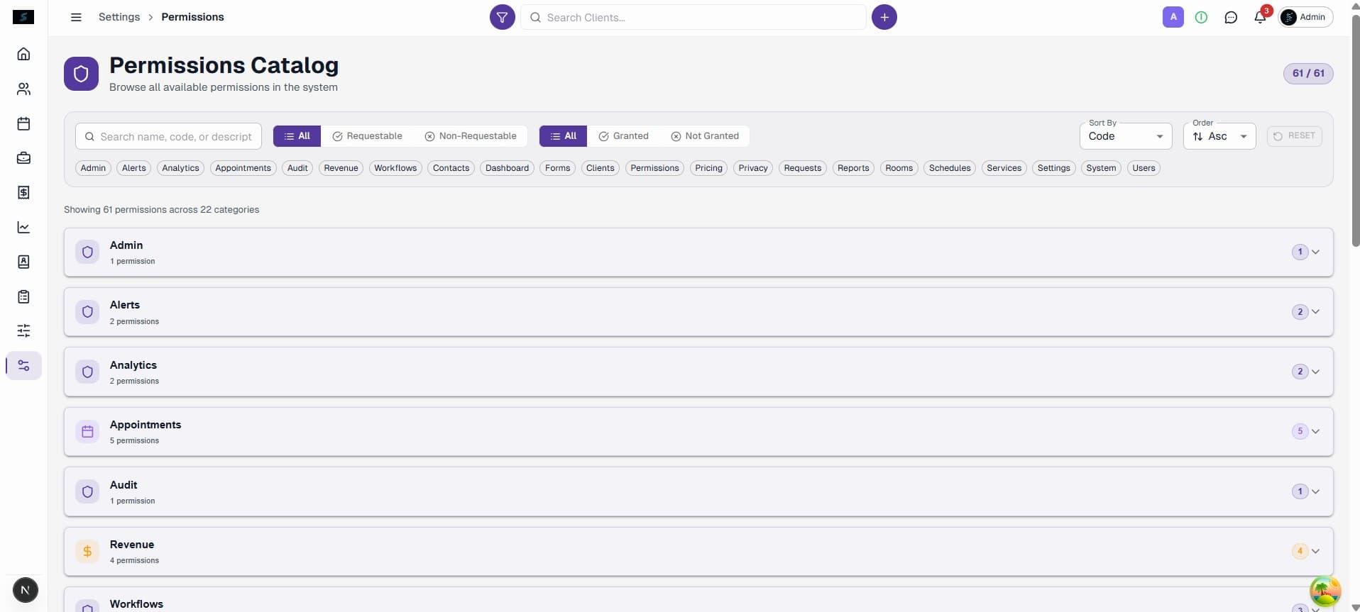 Role-based permissions admin screen — operations platform